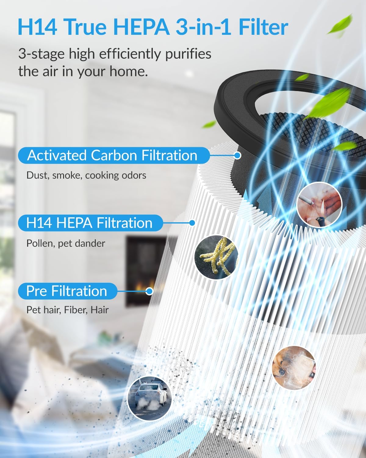 Adtark ZQA-4000C Air Purifier, H14 HEPA Filter, Sleep Mode and Aromatherapy Function, Suitable for Apartments, Offices, Dormitories, and Hotels(Black)