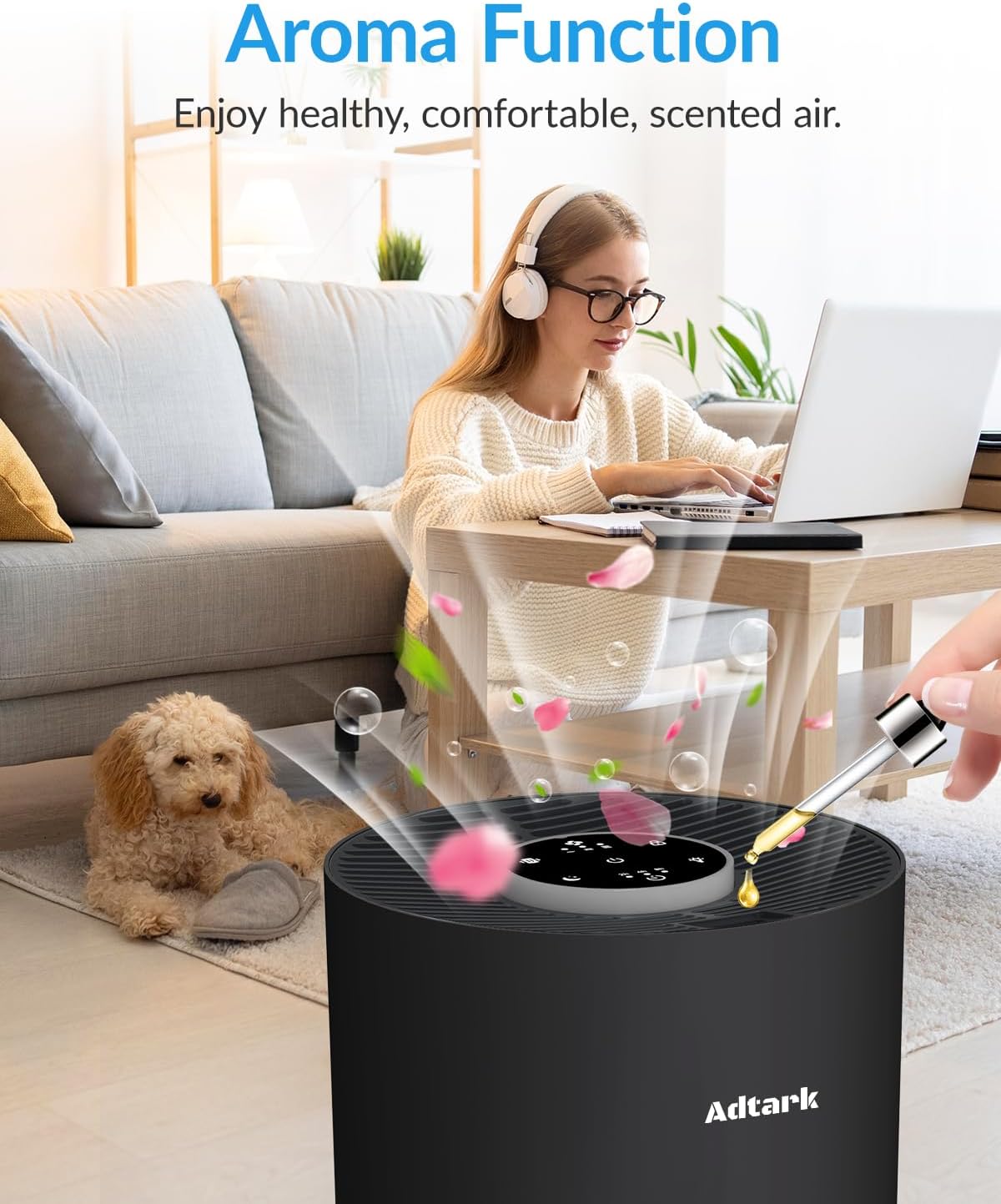 Adtark ZQA-4000C Air Purifier, H14 HEPA Filter, Sleep Mode and Aromatherapy Function, Suitable for Apartments, Offices, Dormitories, and Hotels(Black)