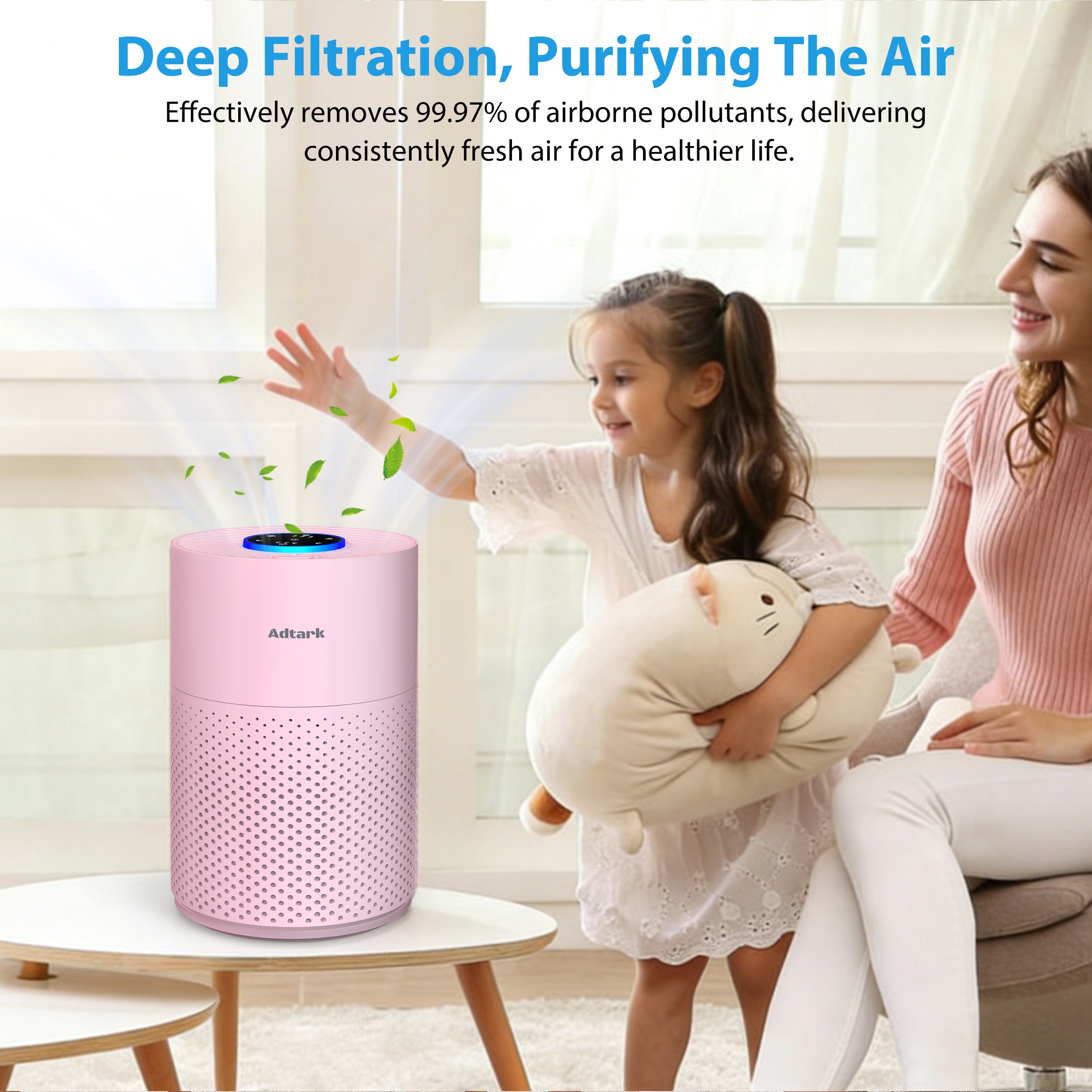 Adtark ZQA-4000C Air Purifier, Sleep Mode and Timer Function, High-Efficiency Purification, Suitable for Homes, Apartments, and RVs（Pink）