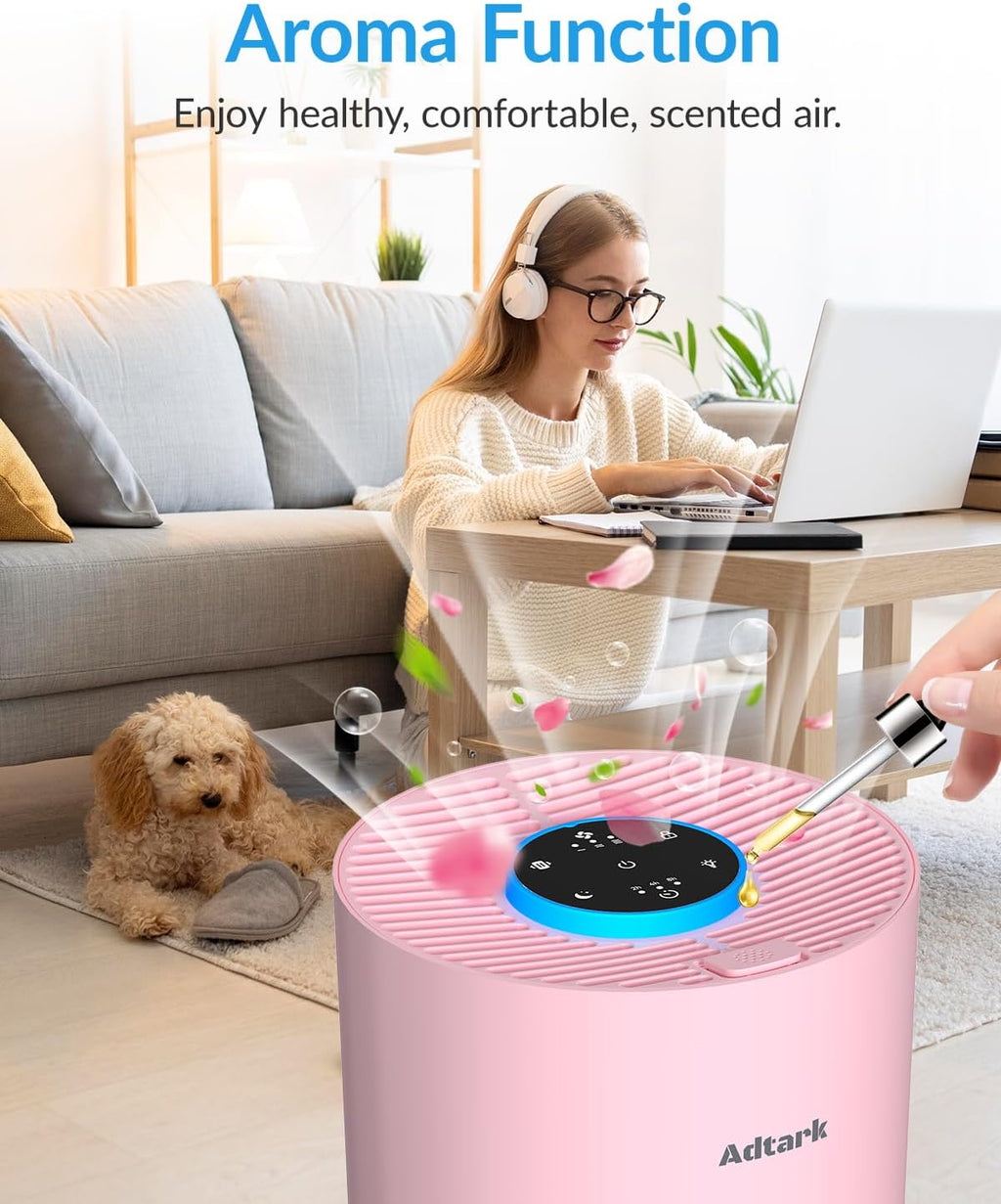 Adtark ZQA-4000C Air Purifier, Sleep Mode and Timer Function, High-Efficiency Purification, Suitable for Homes, Apartments, and RVs（Pink）