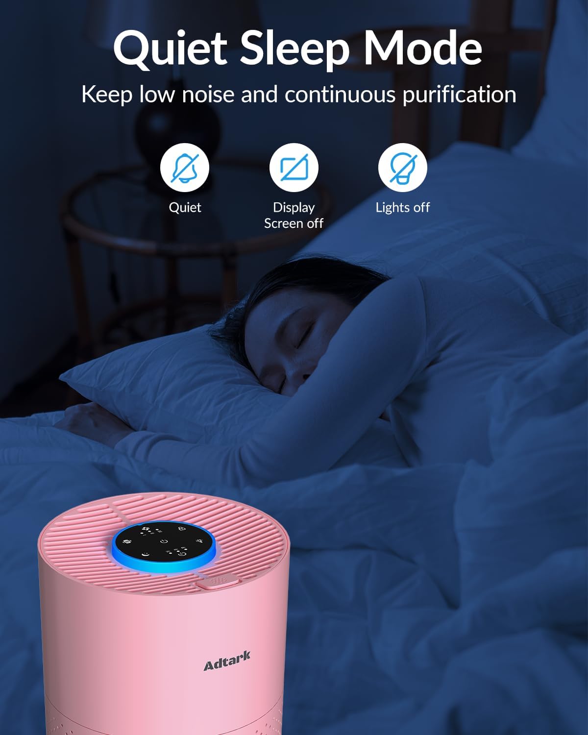 Adtark ZQA-4000C Air Purifier, Sleep Mode and Timer Function, High-Efficiency Purification, Suitable for Homes, Apartments, and RVs（Pink）