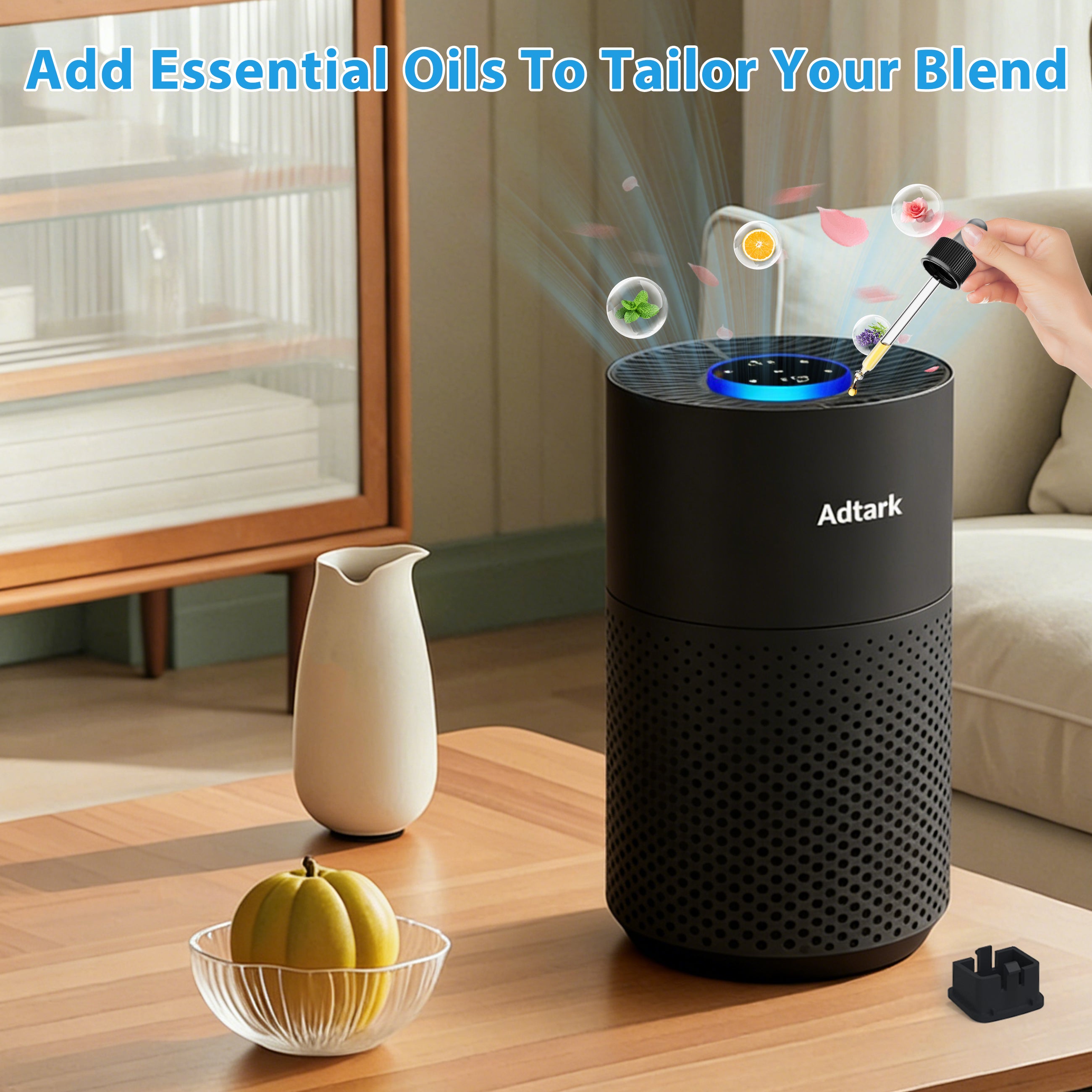Adtark ZQA-4000C Air Purifier, H14 HEPA Filter, Sleep Mode and Aromatherapy Function, Suitable for Apartments, Offices, Dormitories, and Hotels(Black)