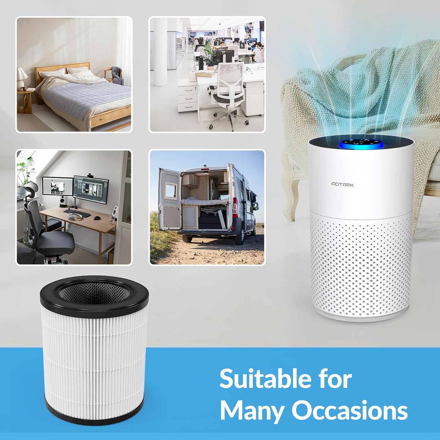 Adtark ZQA-4000C Air Purifier Replacement Filter, Quality Guaranteed, H14 True HEPA 3-in-1 Filter, High-Efficiency Purification, 2-Pack