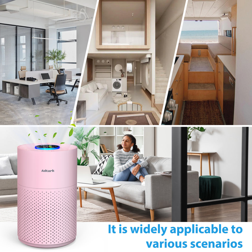 Adtark ZQA-4000C Air Purifier, Sleep Mode and Timer Function, High-Efficiency Purification, Suitable for Homes, Apartments, and RVs（Pink）