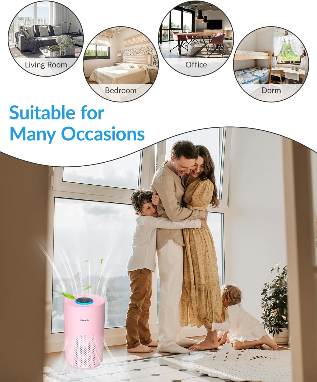 Adtark ZQA-4000C Air Purifier, Sleep Mode and Timer Function, High-Efficiency Purification, Suitable for Homes, Apartments, and RVs（Pink）