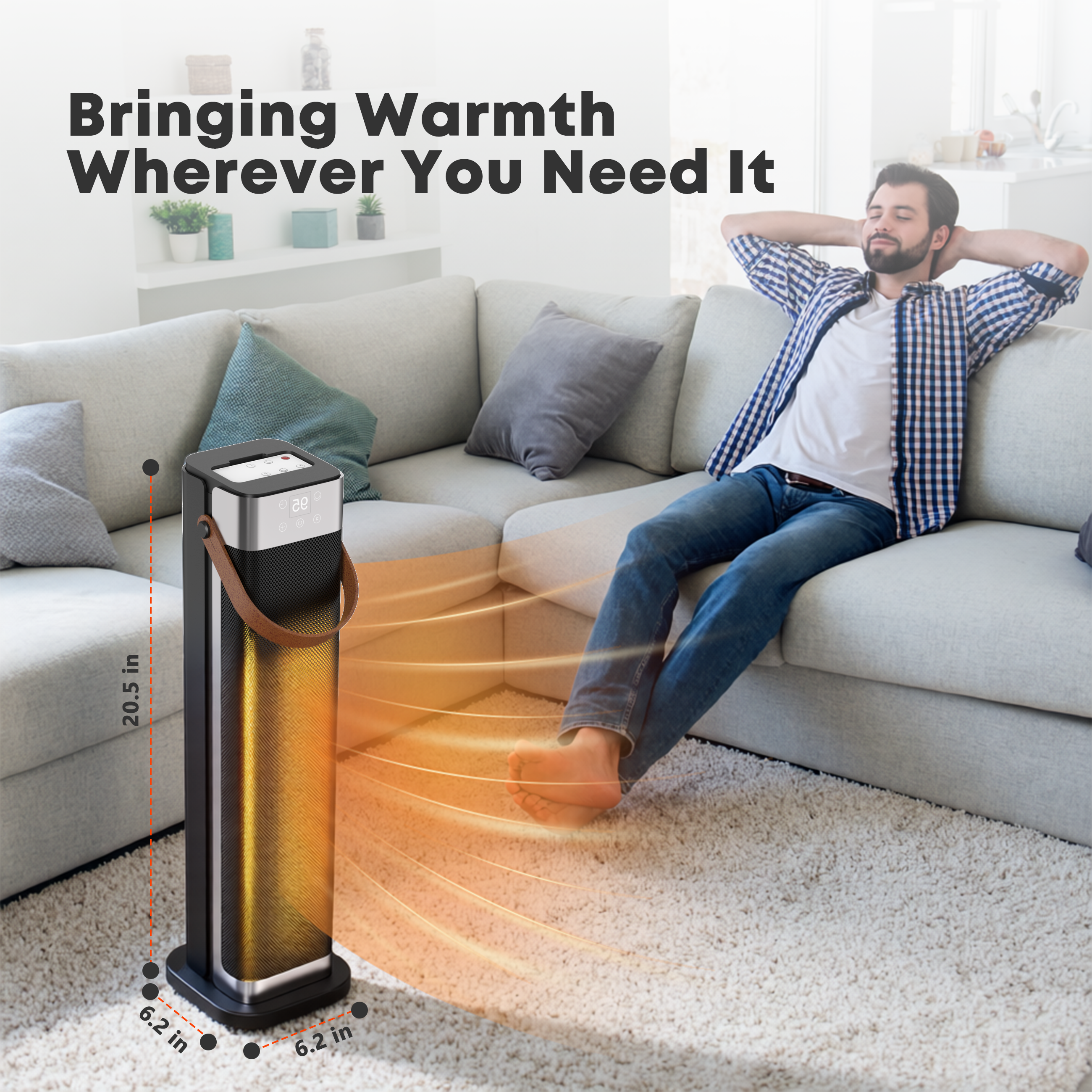 ADTARK Indoor Electric Heater, 1500W PTC Rapid Heating Electric Heater, Equipped with Remote Control, Ultra-Quiet Operation, Safe and Portable