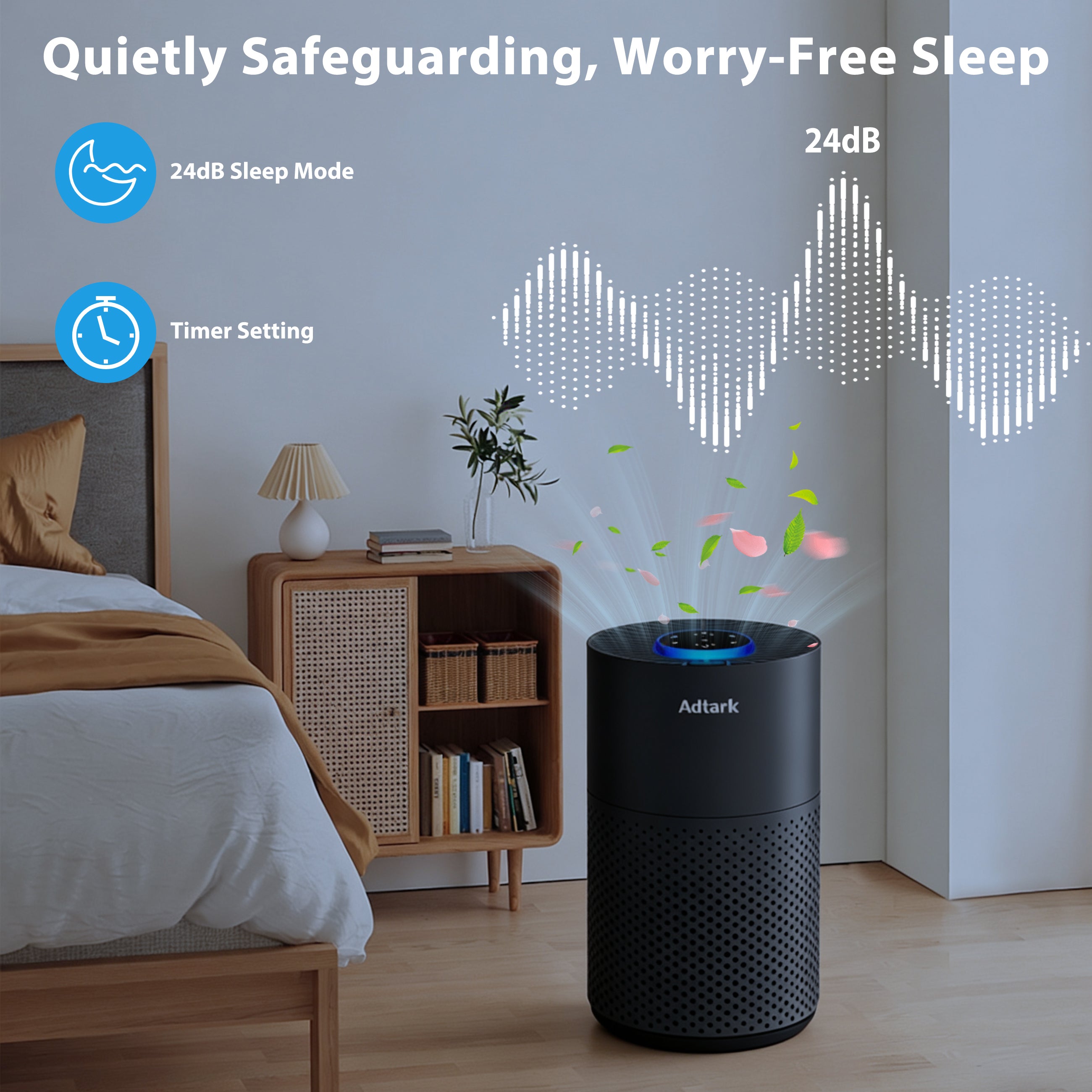 Adtark ZQA-4000C Air Purifier, H14 HEPA Filter, Sleep Mode and Aromatherapy Function, Suitable for Apartments, Offices, Dormitories, and Hotels(Black)