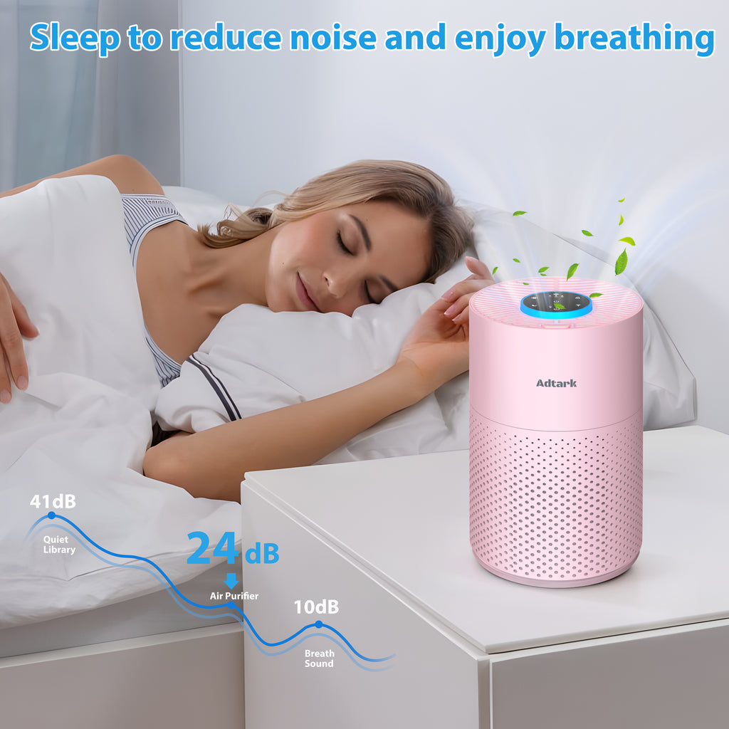 Adtark ZQA-4000C Air Purifier, Sleep Mode and Timer Function, High-Efficiency Purification, Suitable for Homes, Apartments, and RVs（Pink）