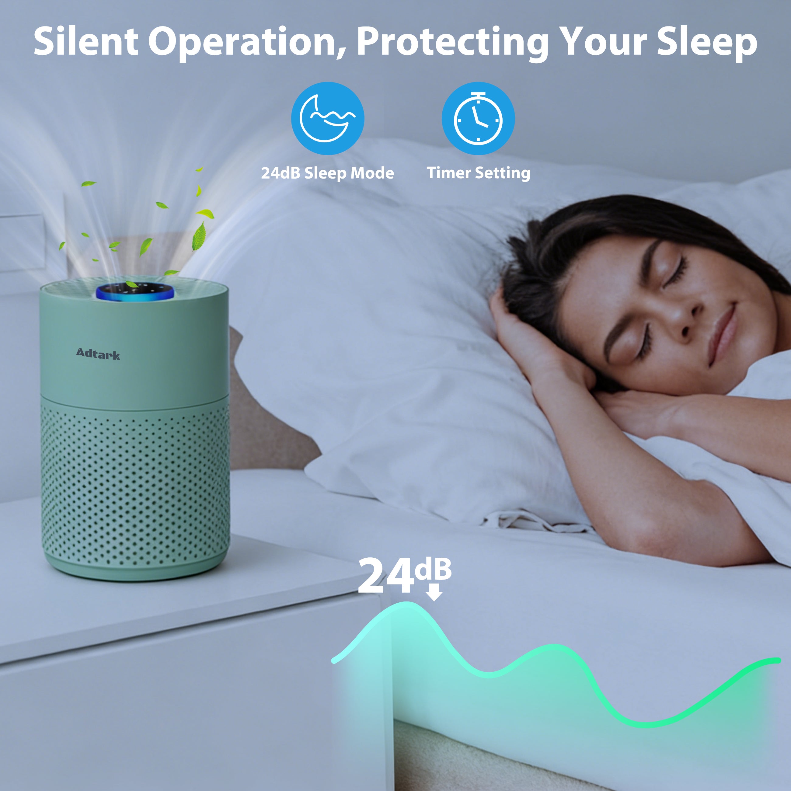 Adtark ZQA-4000C Air Purifier, Pet Friendly, Purifies 1032 sq ft, H14 HEPA Filter, Suitable for Bedrooms, Living Rooms, Apartments, Offices(Green)